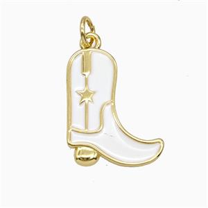 Copper Cowboy Boots Pendant White Enamel Shoes Gold Plated, approx 15-18mm [FD26417]