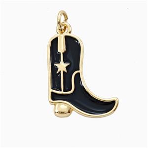 Copper Cowboy Boots Pendant Black Enamel Shoes Gold Plated, approx 15-18mm [FD26418]
