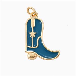 Copper Cowboy Boots Pendant Blue Enamel Shoes Gold Plated, approx 15-18mm [FD26420]