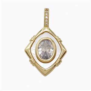 Copper Rhombic Pendant Pave Zirconia Gold Plated, approx 16-26mm [FD26422]