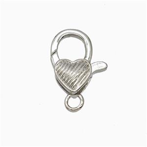Copper Lobster Clasp Heart Platinum Plated, approx 12-15mm [FD26427]