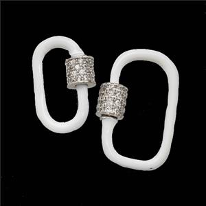 Copper Carabiner Clasp Pave Zirconia White Enamel Platinum Plated, approx 13-24mm [FD26445-L]
