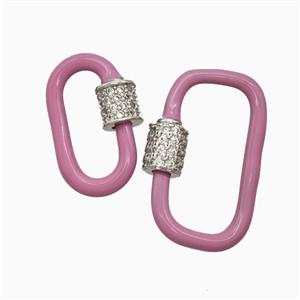 Copper Carabiner Clasp Pave Zirconia Pink Enamel Platinum Plated, approx 13-24mm [FD26447-L]