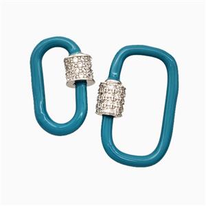 Copper Carabiner Clasp Pave Zirconia Teal Enamel Platinum Plated, approx 13-24mm [FD26448-L]