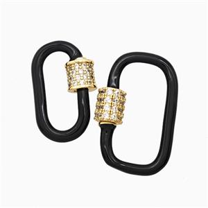 Copper Carabiner Clasp Pave Zirconia Black Enamel Gold Plated, approx 13-24mm [FD26450-L]