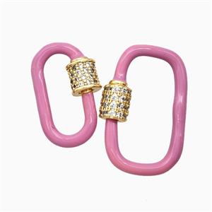 Copper Carabiner Clasp Pave Zirconia Pink Enamel Gold Plated, approx 13-24mm [FD26451-L]