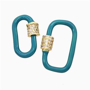 Copper Carabiner Clasp Pave Zirconia Teal Enamel Gold Plated, approx 13-24mm [FD26452-L]