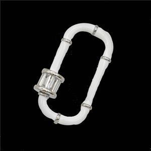 Copper Carabiner Clasp Pave Zirconia White Enamel Platinum Plated, approx 14-30mm [FD26453]