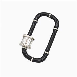 Copper Carabiner Clasp Pave Zirconia Black Enamel Platinum Plated, approx 14-30mm [FD26454]