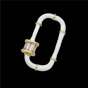 Copper Carabiner Clasp Pave Zirconia White Enamel Gold Plated, approx 14-30mm [FD26457]