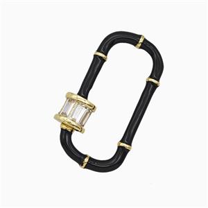 Copper Carabiner Clasp Pave Zirconia Black Enamel Gold Plated, approx 14-30mm [FD26458]