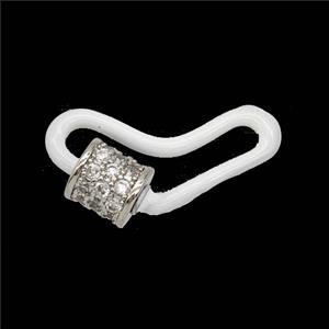 Copper Carabiner Clasp Pave Zirconia White Enamel Heart Platinum Plated, approx 12-25mm [FD26461]