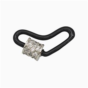 Copper Carabiner Clasp Pave Zirconia Black Enamel Heart Platinum Plated, approx 12-25mm [FD26462]