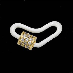 Copper Carabiner Clasp Pave Zirconia White Enamel Heart Gold Plated, approx 12-25mm [FD26463]