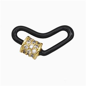 Copper Carabiner Clasp Pave Zirconia Black Enamel Heart Gold Plated, approx 12-25mm [FD26464]