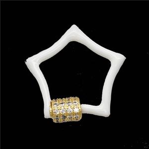 Copper Carabiner Clasp Pave Zirconia White Enamel Star Gold Plated, approx 24mm [FD26469]