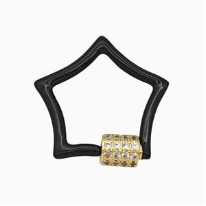 Copper Carabiner Clasp Pave Zirconia Black Enamel Star Gold Plated, approx 24mm [FD26470]