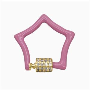 Copper Carabiner Clasp Pave Zirconia Pink Enamel Star Gold Plated, approx 24mm [FD26471]