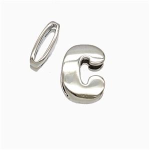 Copper Letter-C Beads Flat Hole Platinum Plated, approx 8-14mm, 1.6-10mm hole [FD26481]