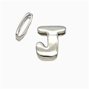 Copper Letter-J Beads Flat Hole Platinum Plated, approx 8-14mm, 1.6-10mm hole [FD26488]