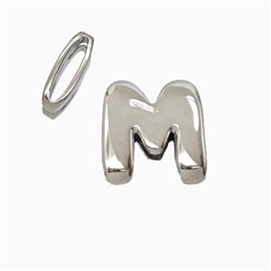 Copper Letter-M Beads Flat Hole Platinum Plated, approx 8-14mm, 1.6-10mm hole [FD26491]
