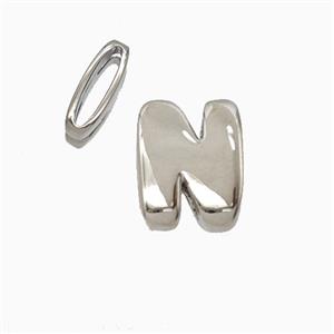Copper Letter-N Beads Flat Hole Platinum Plated, approx 8-14mm, 1.6-10mm hole [FD26492]