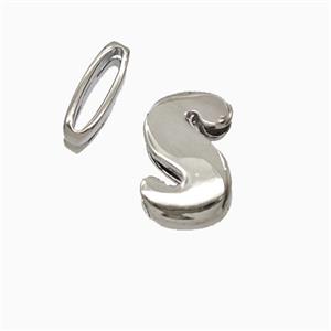 Copper Letter-S Beads Flat Hole Platinum Plated, approx 8-14mm, 1.6-10mm hole [FD26497]