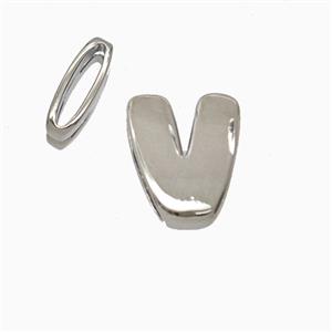 Copper Letter-V Beads Flat Hole Platinum Plated, approx 8-14mm, 1.6-10mm hole [FD26500]
