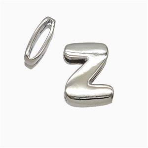 Copper Letter-Z Beads Flat Hole Platinum Plated, approx 8-14mm, 1.6-10mm hole [FD26504]