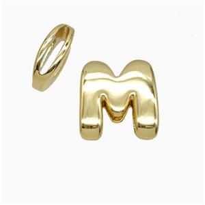 Copper Letter-M Beads Flat Hole Gold Plated, approx 8-14mm, 1.6-10mm hole [FD26518]