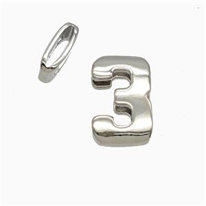 Copper Number-3 Beads Flat Hole Platinum Plated, approx 5-14mm, 1.6-10mm hole [FD26536]