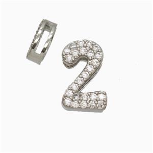 Copper Number-2 Beads Pave Zirconia Flat Hole Platinum Plated, approx 7-14mm, 1.6-10mm hole [FD26557]