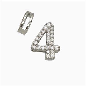 Copper Number-4 Beads Pave Zirconia Flat Hole Platinum Plated, approx 7-14mm, 1.6-10mm hole [FD26559]
