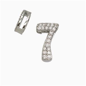 Copper Number-7 Beads Pave Zirconia Flat Hole Platinum Plated, approx 7-14mm, 1.6-10mm hole [FD26562]