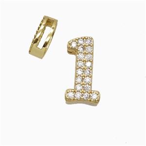 Copper Number-1 Beads Pave Zirconia Flat Hole Gold Plated, approx 7-14mm, 1.6-10mm hole [FD26567]