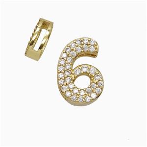 Copper Number-6 Beads Pave Zirconia Flat Hole Gold Plated, approx 7-14mm, 1.6-10mm hole [FD26572]
