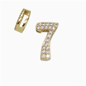 Copper Number-7 Beads Pave Zirconia Flat Hole Gold Plated, approx 7-14mm, 1.6-10mm hole [FD26573]
