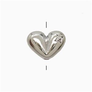 Copper Heart Beads Pave Zirconia Platinum Plated, approx 9-12mm [FD26586]