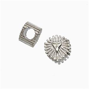 Copper Heart Button Beads Large Hole Platinum Plated, approx 9mm, 5mm hole [FD26596]