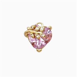 Copper Heart Pendant Pave Crystal Glass Leaf Gold Plated, approx 10mm [FD26669]