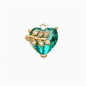 Copper Heart Pendant Pave Crystal Glass Leaf Gold Plated, approx 10mm [FD26671]