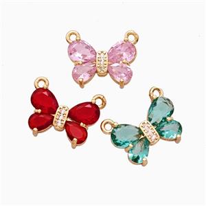 Copper Butterfly Pendant Pave Crystal Glass 2loops Gold Plated Mixed, approx 11-15mm [FD26679]