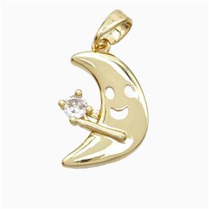 Copper Moon Pendant Pave Zirconia Gold Plated, approx 13-18mm [FD26687]