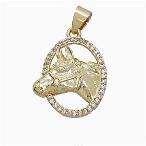Copper Horse-Head Pendant Pave Zirconia Gold Plated, approx 16-20mm [FD26693]