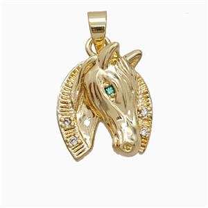 Copper Horse-Head Pendant Pave Zirconia Gold Plated, approx 15-17mm [FD26694]