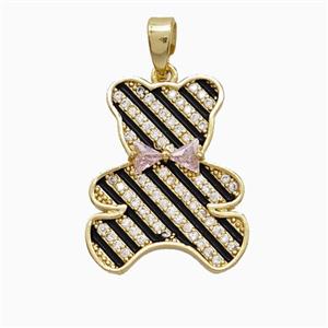 Copper Bear Pendant Pave Zirconia Black Enamel Gold Plated, approx 16-20mm [FD26695]