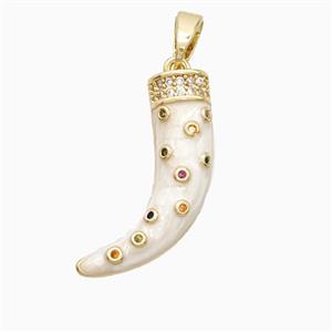 Copper Horn Pendant Pave Zirconia White Enamel Gold Plated, approx 15-20mm [FD26696]