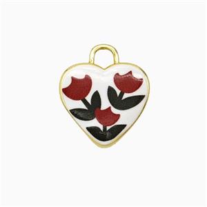 Copper Heart Pendant Painted Flower Gold Plated, approx 16mm [FD26701]