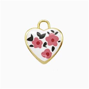 Copper Heart Pendant Painted Flower Gold Plated, approx 16mm [FD26702]
