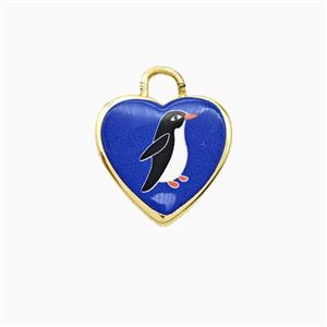 Copper Heart Pendant Painted Penguin Gold Plated, approx 16mm [FD26706]